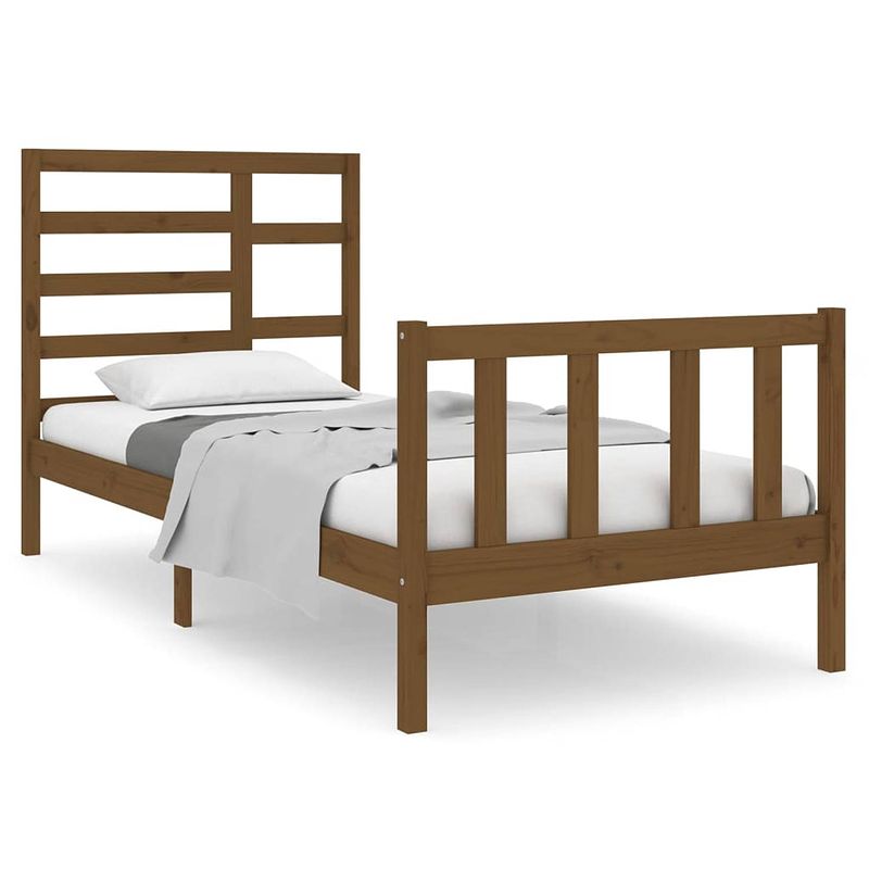 Foto van The living store houten bedframe - eenpersoonsbed - 90x190 cm - hoogwaardig massief grenenhout - stabiel en decoratief