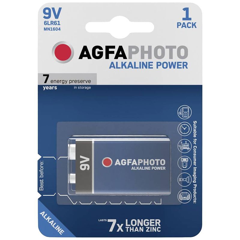 Foto van Agfaphoto 6lr61 9v batterij (blok) alkaline 9 v 1 stuk(s)