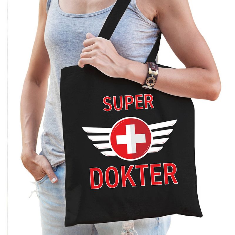 Foto van Super dokter cadeau tas zwart voor dames - feest boodschappentassen