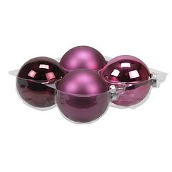 Foto van 4x stuks glazen kerstballen cherry roze (heather) 10 cm mat/glans - kerstbal