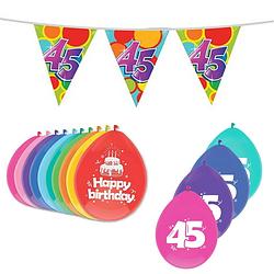 Foto van Leeftijd verjaardag thema 45 jaar pakket ballonnen/vlaggetjes - feestpakketten