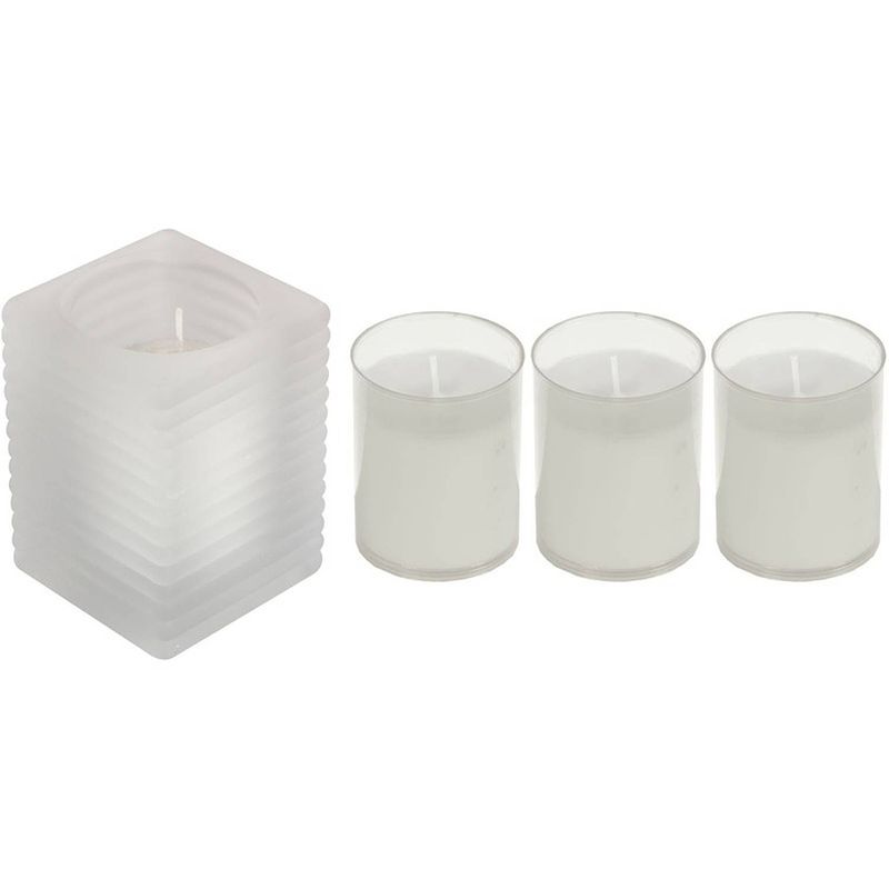 Foto van 1x kaarsen wit in kaarsenhouders met 3 navullingen 7 x 10 cm 24 branduren sfeerkaarsen - stompkaarsen