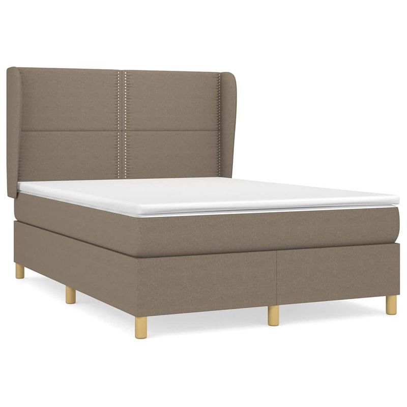 Foto van The living store boxspringbed - comfort line - bed - 203 x 147 x 118/128 cm - taupe - pocketvering matras - middelharde