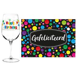 Foto van Happy birthday cadeau glas 75 jaar verjaardag en gefeliciteerd kaart - feest glas wijn
