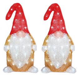 Foto van Set van 2x stuks kerstverlichting led figuren voor buiten gnome/dwerg 19 x 22 x 44 cm - kerstverlichting figuur