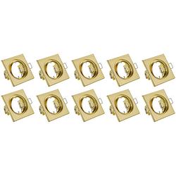 Foto van Spot armatuur 10 pack - trion - gu10 fitting - inbouw vierkant - mat goud aluminium - kantelbaar 80mm