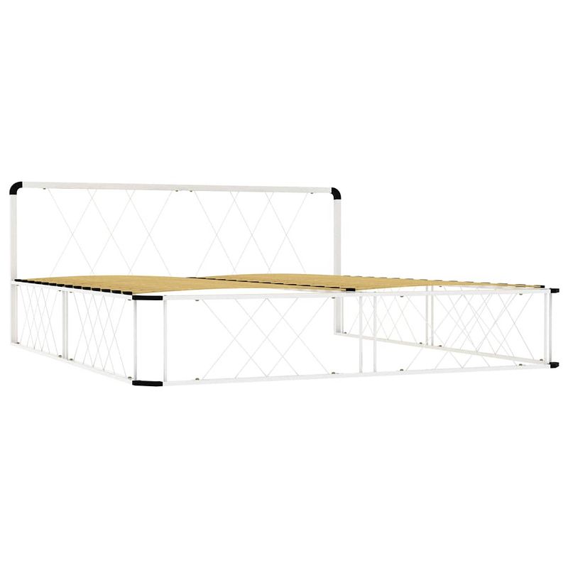 Foto van The living store metalen bedframe - 200 x 200 x 80.5 cm - massieve constructie - populierenhouten lattenbodem - wit