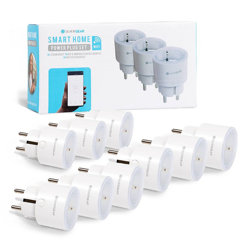 Foto van Silvergear smart plug wifi - slimme stekker - 9 stuks - koppel met google home, amazon alexa en app