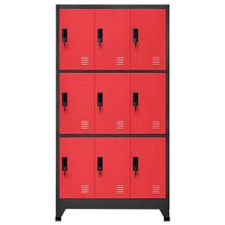 Foto van The living store lockerkast - opbergkast staal - 90 x 45 x 180 cm - antraciet/rood