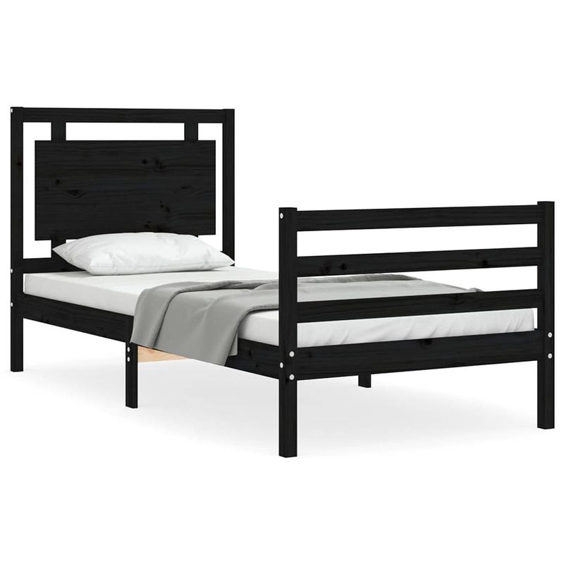 Foto van The living store bedframe - massief grenenhout - 205.5 x 105.5 x 100 cm - zwart