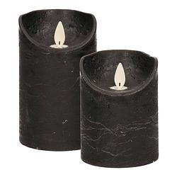 Foto van Led kaarsen/stompkaarsen - set 2x - zwart - h10 en h12,5 cm - bewegende vlam - led kaarsen
