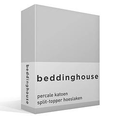 Foto van Beddinghouse percale katoen split-topper hoeslaken - 100% percale katoen - lits-jumeaux (160x210/220 cm) - light grey