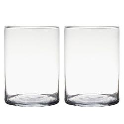 Foto van 2x stuks transparante home-basics cylinder vorm vaas/vazen van glas 25 x 18 cm - vazen