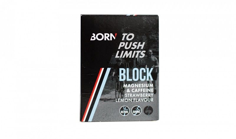 Foto van Born block magnesium & caffeine - strawberry lemon