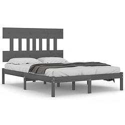 Foto van The living store houten bedframe - tijdloos ontwerp - kleur- grijs - 135 x 190 cm - materiaal- massief grenenhout