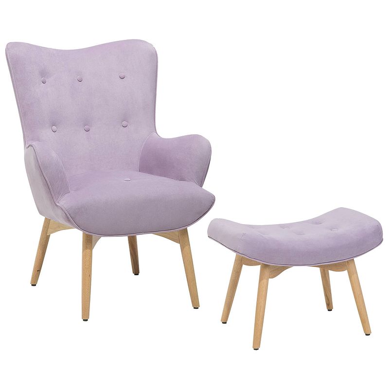 Foto van Beliani vejle - fauteuil met hocker-roze-fluweel