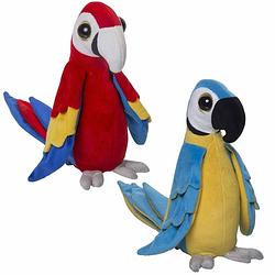 Foto van 2x pluche papegaaien knuffels rood en blauw 25 cm - vogel knuffels