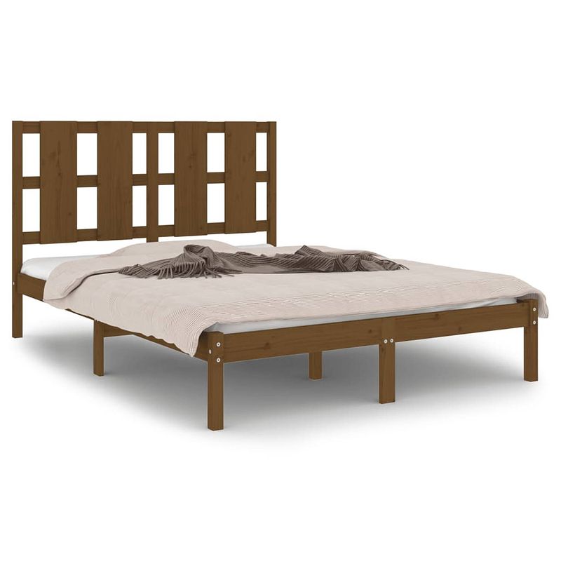 Foto van The living store bedframe grenenhout - houten bed - 120 x 190 cm - honingbruin