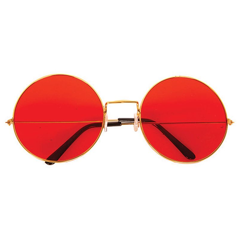 Foto van Hippie flower power sixties ronde glazen zonnebril rood - verkleedbrillen