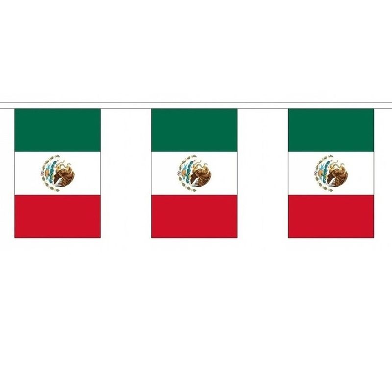 Foto van 3x buiten vlaggenlijn mexico 3 meter - mexicaanse vlag - supporter feestartikelen - landen decoratie en versieringen