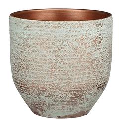 Foto van Plantenpot/bloempot carrie terracotta koper met flakes patroon - d24/h22 cm - plantenpotten