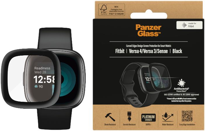 Foto van Panzerglass anti-bacterial fitbit versa 4 screenprotector glas zwart