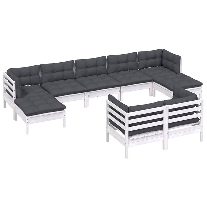 Foto van Vidaxl 9-delige loungeset met kussens massief grenenhout wit