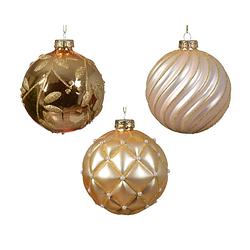 Foto van Decoris - kerstbal glas d10 cm parel/goud ass kerst