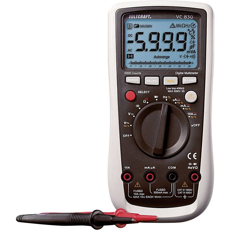 Foto van Voltcraft vc830 multimeter digitaal cat iii 1000 v, cat iv 600 v weergave (counts): 6000