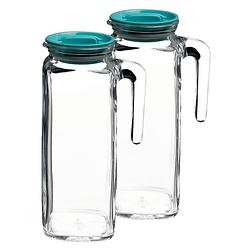 Foto van 2x stuks glazen schenkkannen/waterkannen met deksel 1 liter - waterkannen