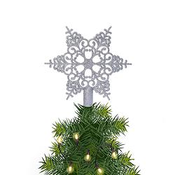 Foto van Kerstboom piek open kunststof kerst ster zilver met glitters h19 cm - kerstboompieken