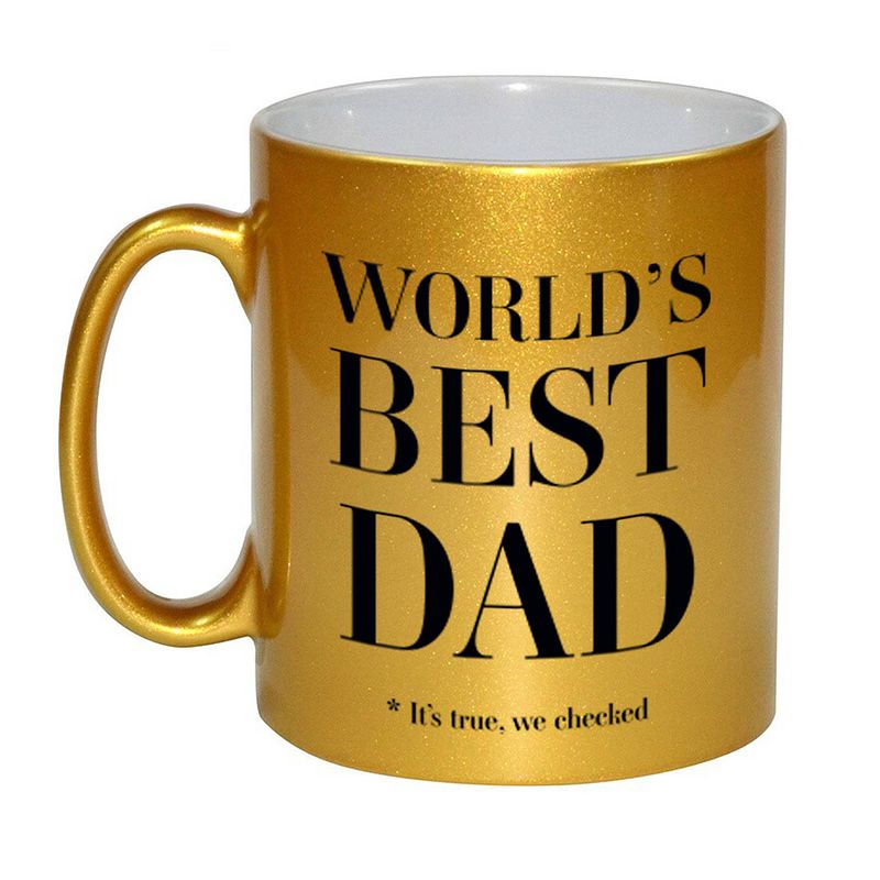 Foto van Gouden worlds best dad cadeau koffiemok / theebeker 330 ml - cadeau mokken - feest mokken