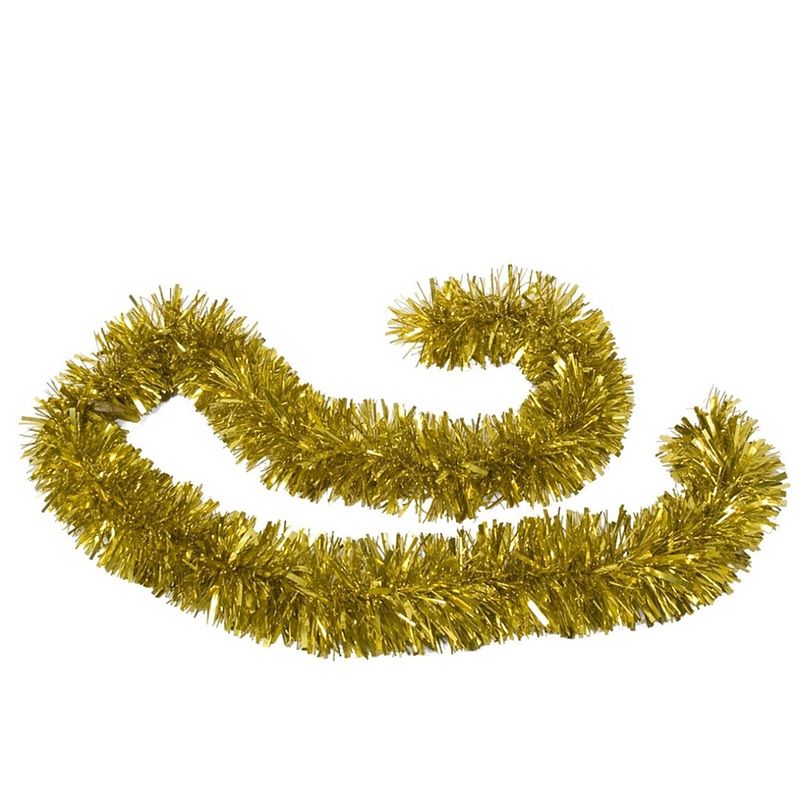Foto van Kerstboom folie slingers/lametta guirlandes van 180 x 12 cm in de kleur glitter goud - feestslingers