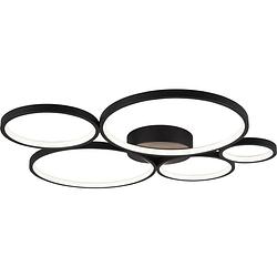 Foto van Led plafondlamp - trion rondy - 49w - warm wit 3000k - dimbaar - rond - mat zwart - aluminium