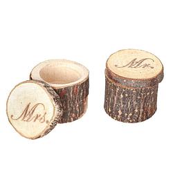 Foto van Chaks bruiloft/huwelijk trouwringen boomstammetje hout - mr & mrs - ringdoosje - d6 x h4 cm - feestdecoratievoorwerp