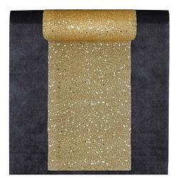 Foto van Feest tafelkleed met glitter loper op rol - zwart/goud - 10 meter - feesttafelkleden