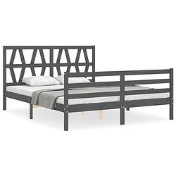 Foto van The living store bedframe grenenhout - grijs - 205.5 x 155.5 x 100 cm - multiplex lattenbodem - functioneel hoofd- en