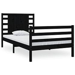 Foto van The living store houten bedframe - grenenhout - 205.5 x 95.5 x 69.5 cm - zwart