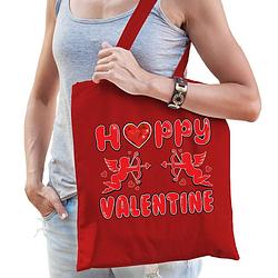 Foto van Cadeau tasje valentijn - happy valentine - rood katoen - feest boodschappentassen