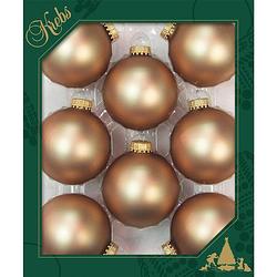 Foto van 8x stuks glazen kerstballen 7 cm cappuccino velvet bruin mat - kerstbal