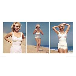 Foto van Pyramid marilyn monroe beach triptych kunstdruk 100x50cm