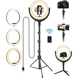 Foto van Lurk® ringlamp set 12 inch led - verstelbaar statief, tripod, microfoon en afstandsbediening - voor camera en telefoon