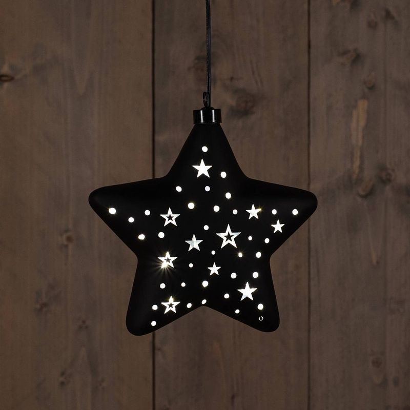 Foto van Anna'ss collection - star glass black with stars 19cm / led warm white 2xaaa