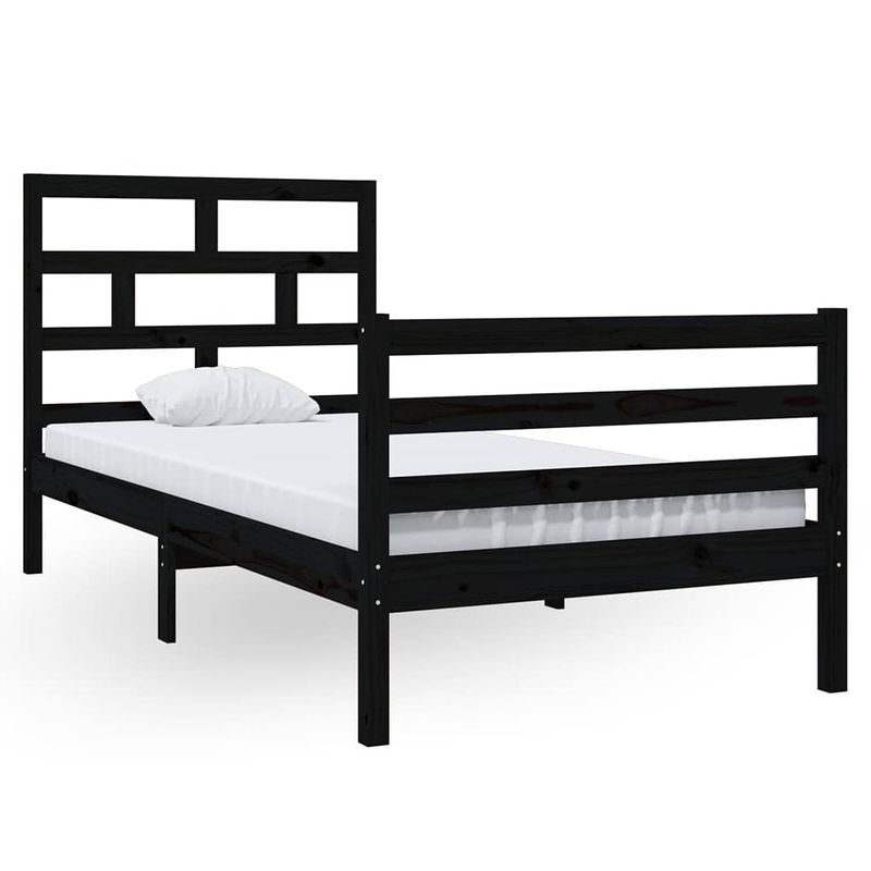 Foto van The living store houten bedframe - zwart - 205.5 x 96 x 100 cm - massief grenenhout - multiplex lattenbodem