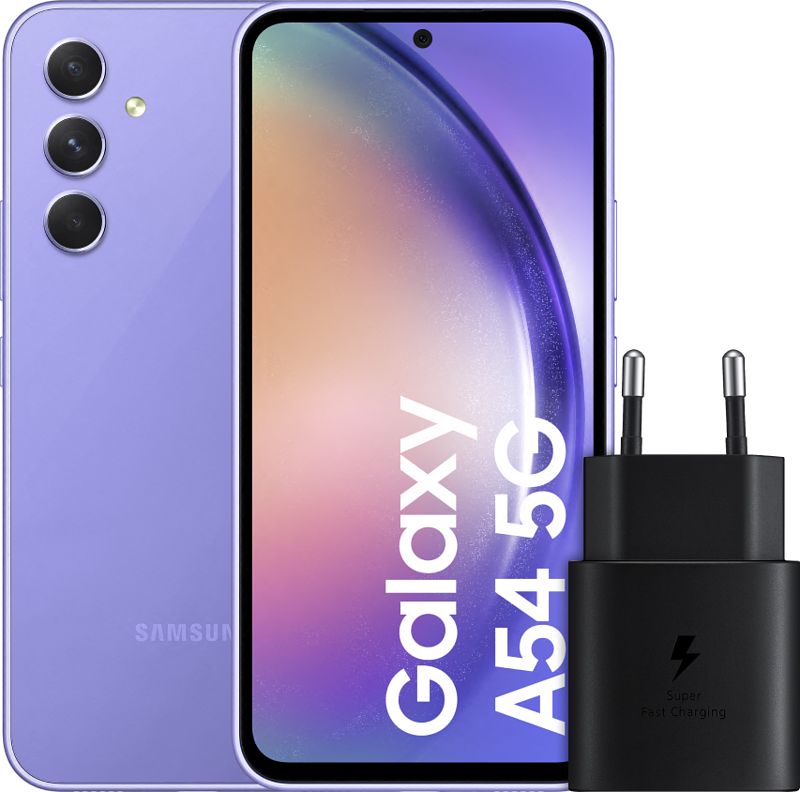 Foto van Samsung galaxy a54 128gb paars 5g + samsung snellader zwart