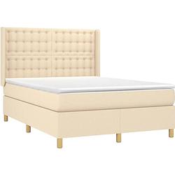 Foto van The living store boxspringbed lxwxh 203x147x118/128 cm - crème - stof - pocketvering matras - middelharde ondersteuning