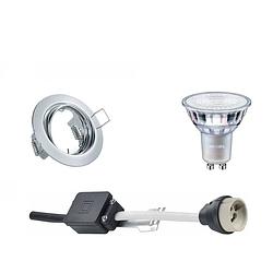 Foto van Led spot set - gu10 fitting - inbouw rond - glans chroom - kantelbaar ø83mm - philips - master 927 36d vle - 3.7w - warm