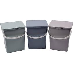 Foto van Discountershop® 3x opbergbox afsluitbare multibox 4.5 liter 100% bio recyclable 23x16x13.5 cm grijs/blauw/mint