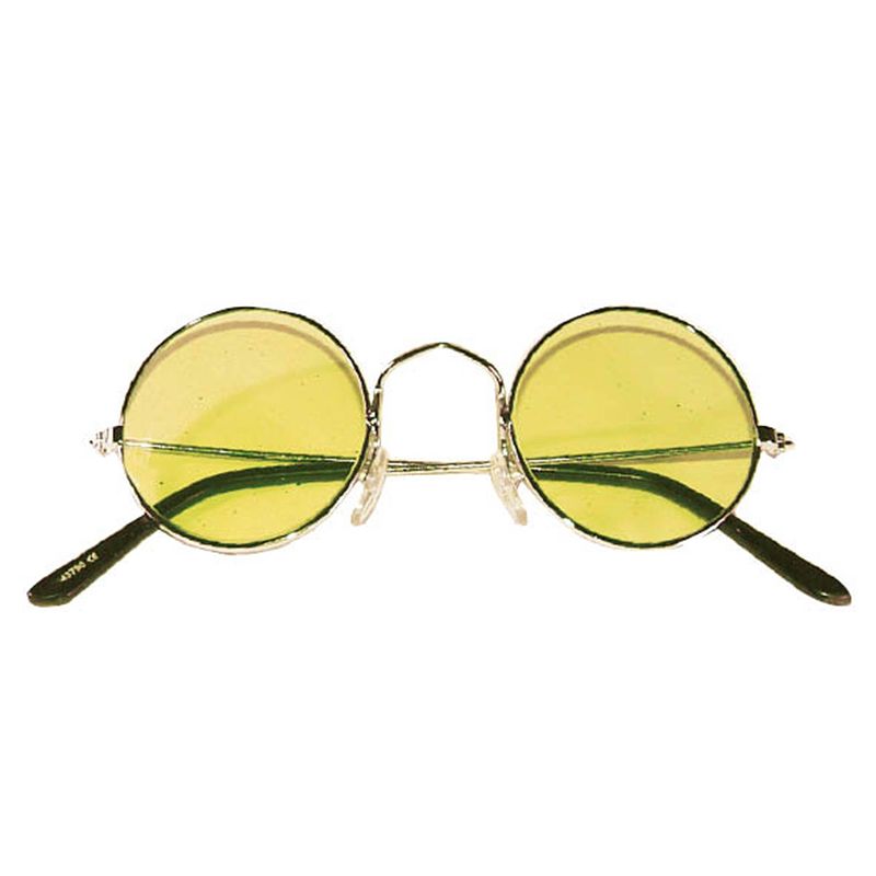 Foto van Hippie flower power sixties ronde glazen zonnebril geel - verkleedbrillen