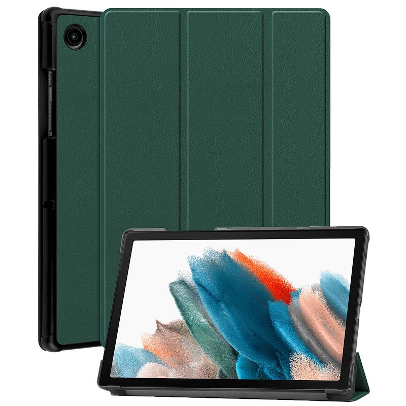 Foto van Basey samsung galaxy tab a8 hoesje kunstleer hoes case cover - donkergroen